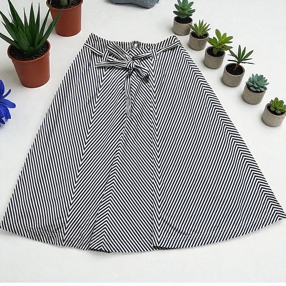 Madewell Striped Tie Waist A-Line Midi Skirt Career Casual Chic Size 6 - Picture 6 of 6